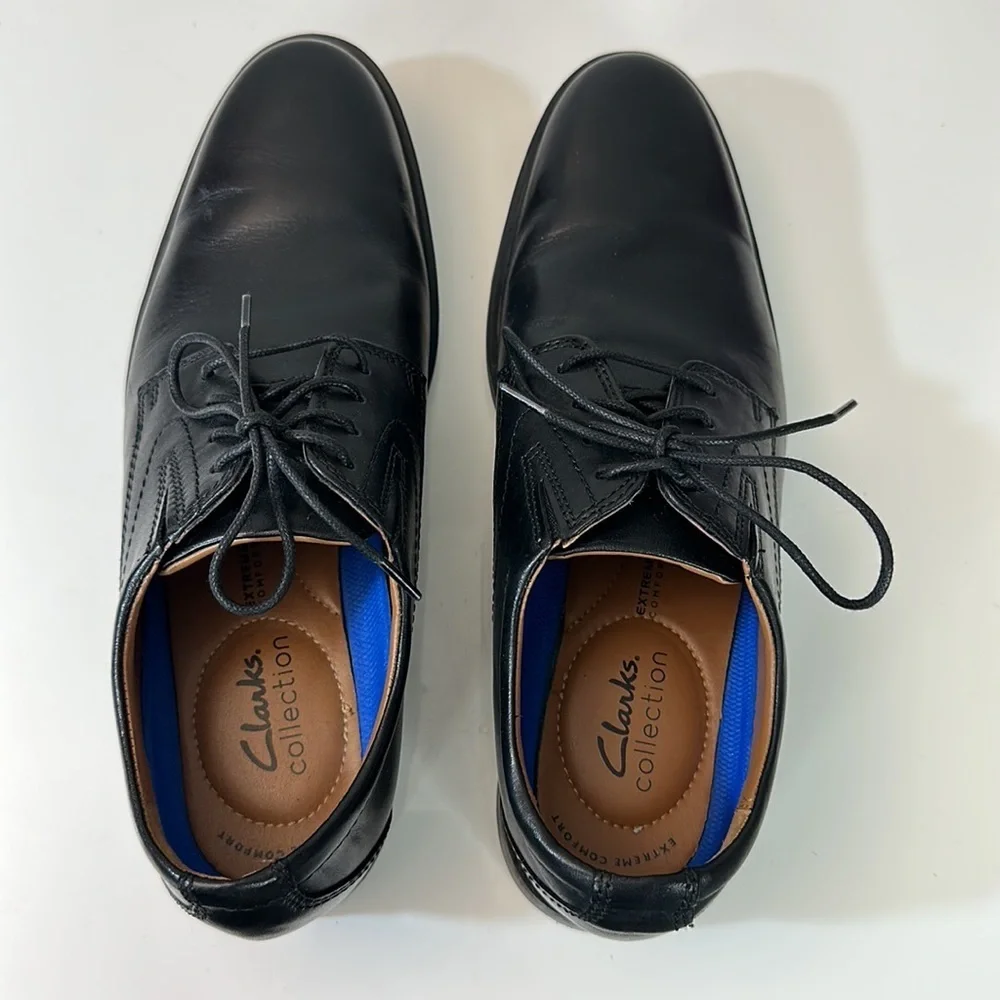 Clarks Whiddon Plain Black Leather Oxford Dress Shoes Size 8.5